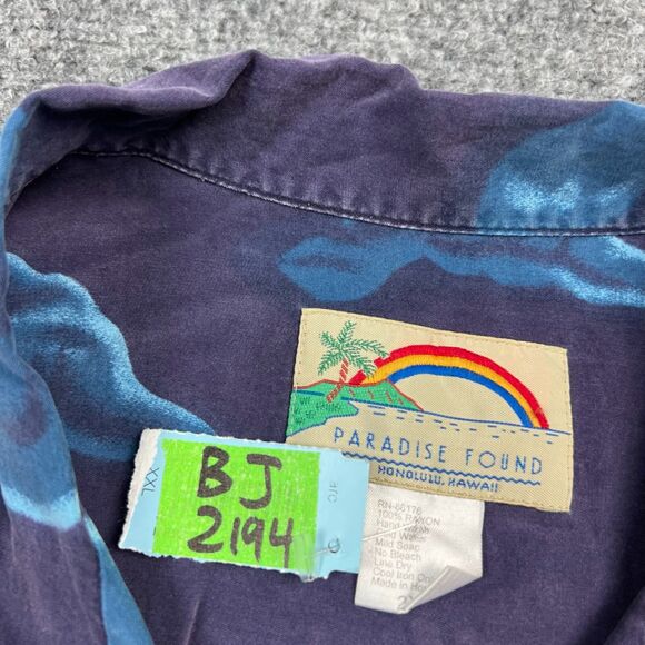 Paradise Found Shirt Mens 2XL XXL Blue Hawaiian Surfboard Surfer Print Button Up - Picture 9 of 14